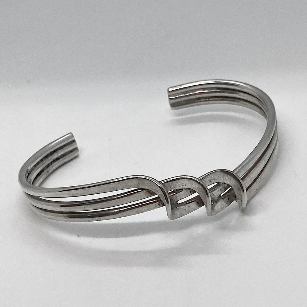 Vtg Taxco 925 Sterling Silver Abstract Wave Cuff Bracelet | 20.2g